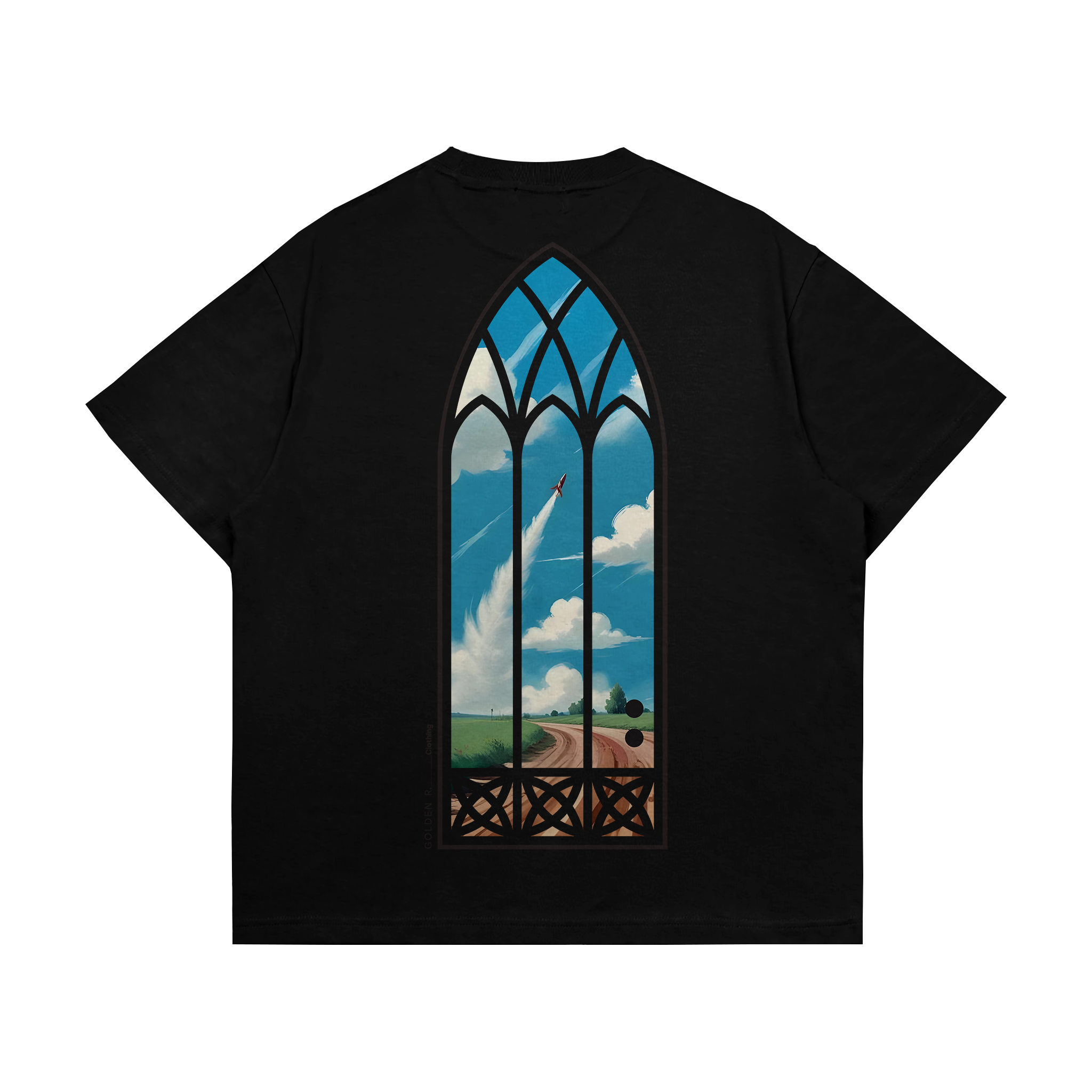 Boxy Oversized T-Shirt "Sacred Departure" Black