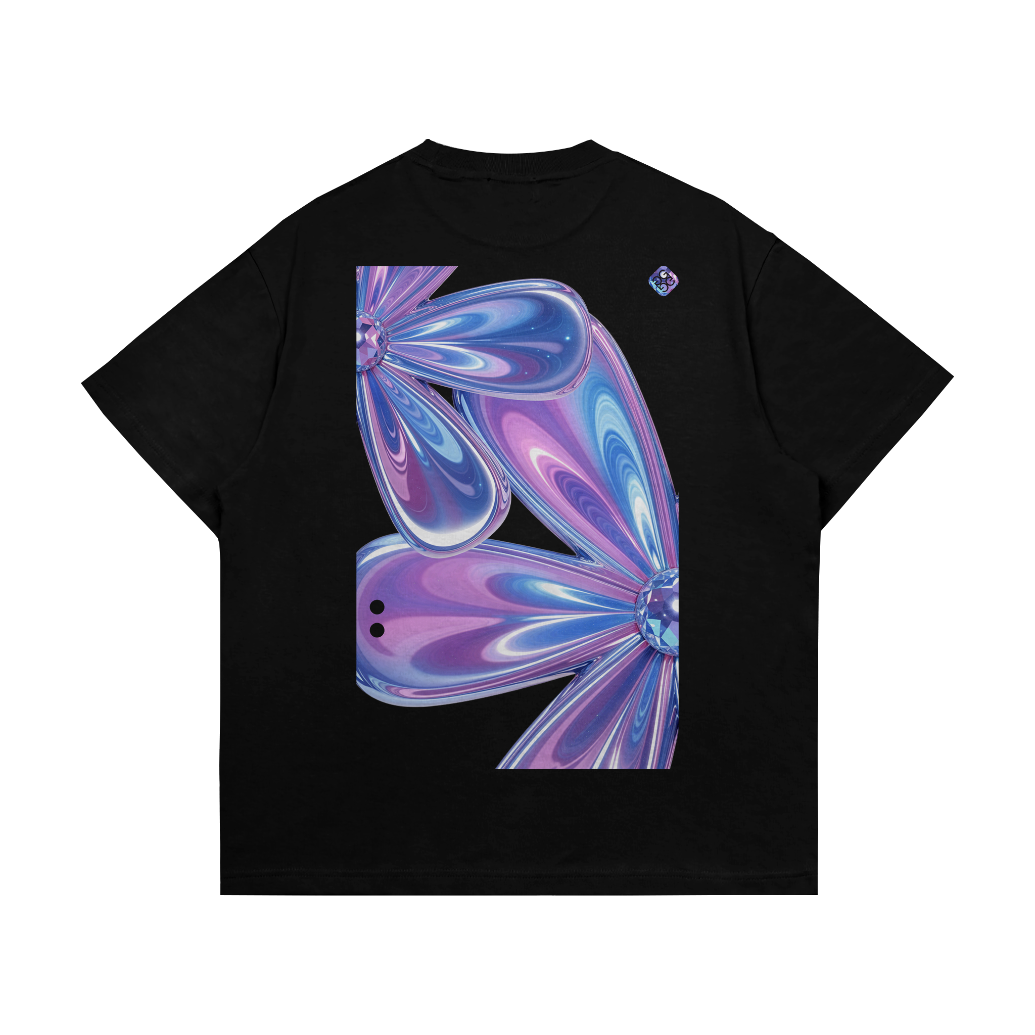 Boxy Oversized T-Shirt "Chrome Blossom" Black